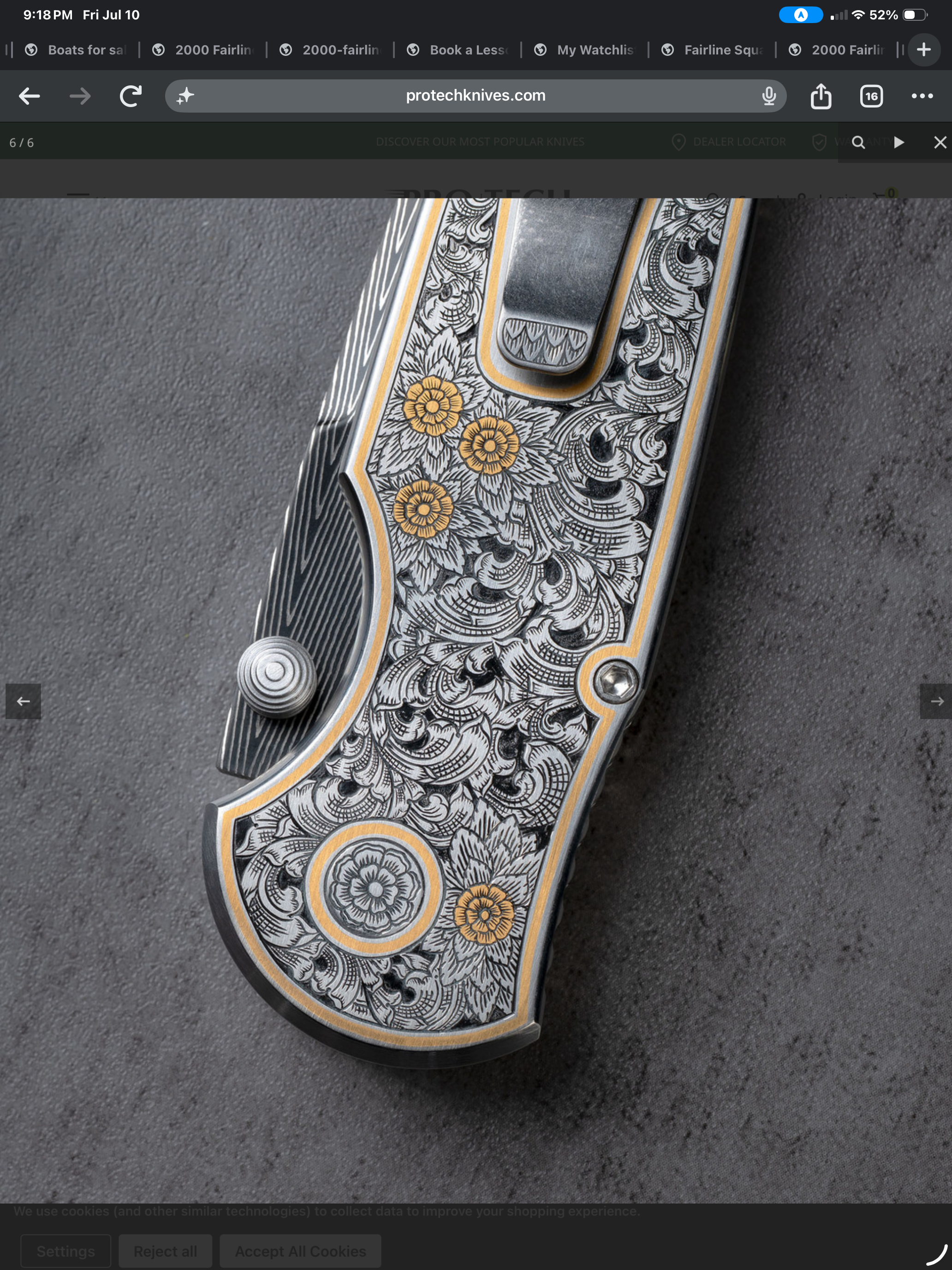 Egyptian-themed knife blade — pharaoh, Eye of Horus, gold and blue inlay