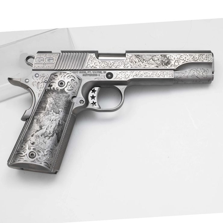 Cabot Guns Suffering — full scroll engraving, right profile