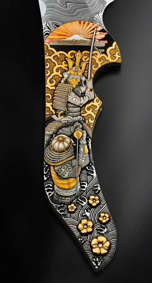 Samurai knife blade — colour variant with damascus steel